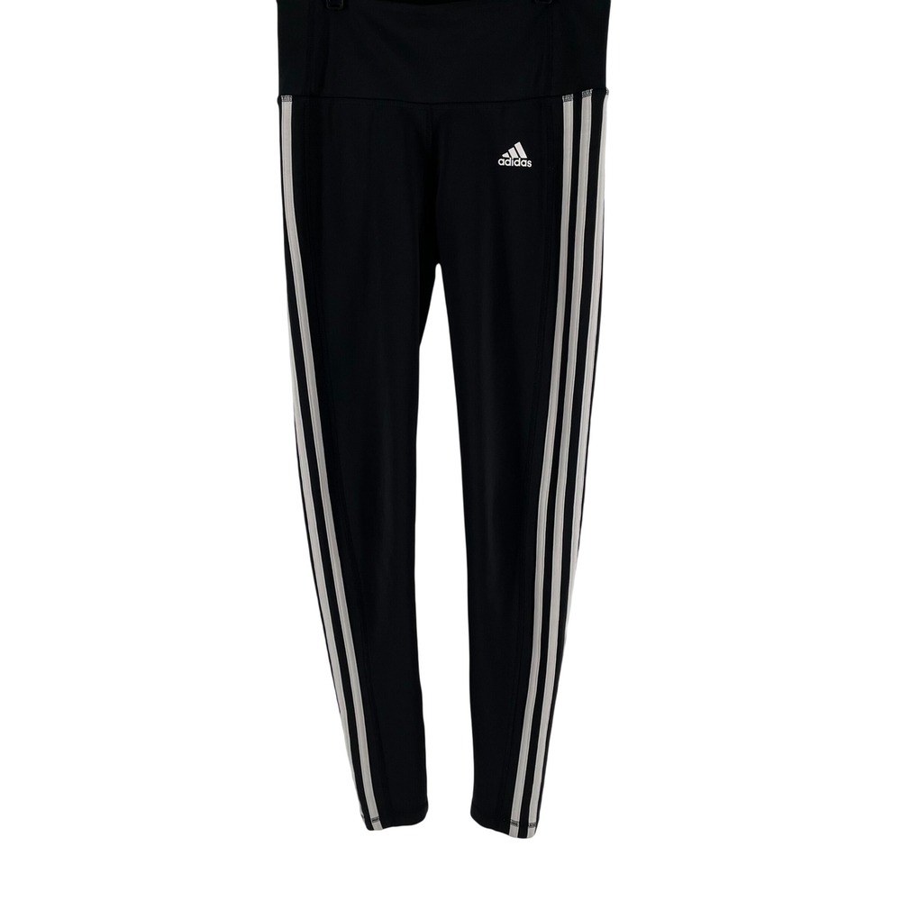 Adidas Climalite‎ Leggings Womens Small Black White 3 Stripe Athletic Yoga Gym